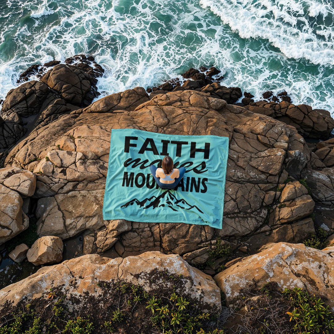 Faith Moves Mountains (Black) Coral Fleece Blanket – Gift for Her - Gift for Him