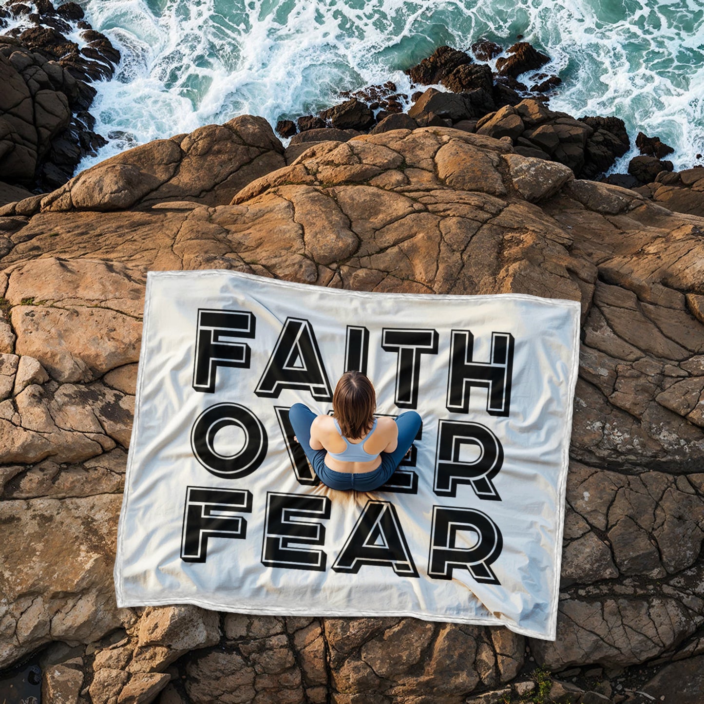 Faith Over Fear (Black) – Coral Fleece Blanket – Gift for Her - Gift for Him