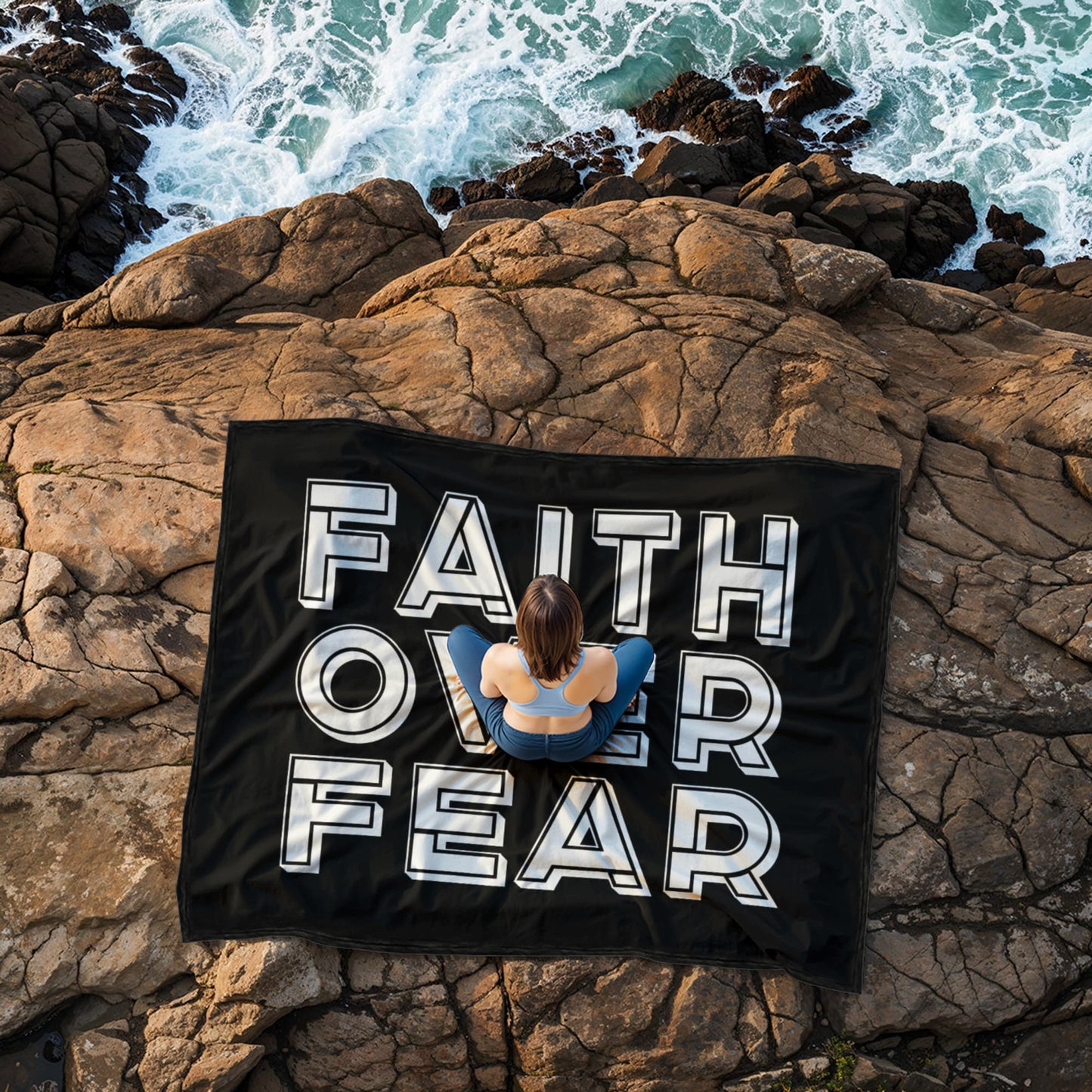 Faith Over Fear (White) – Coral Fleece Blanket – Gift for Her - Gift for Him