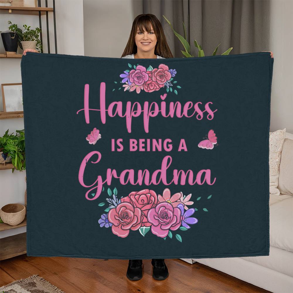 Happiness Is Being A Grandma - Jersey Fleece Blanket 60" x 50" - Gift for Grandma