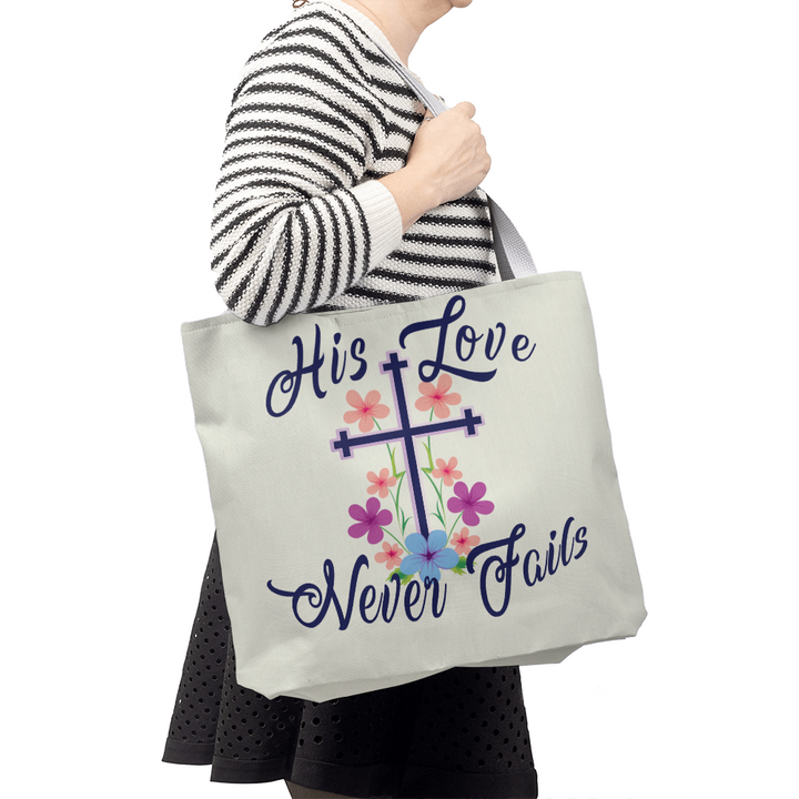 His Love Never Fails – Premium Canvas Tote Bag – Gift for Her