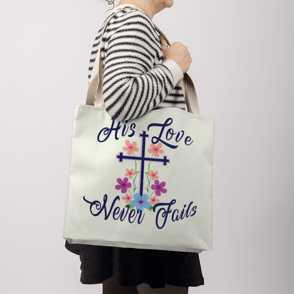 His Love Never Fails – Premium Canvas Tote Bag – Gift for Her
