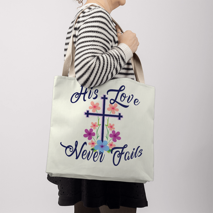 His Love Never Fails – Premium Canvas Tote Bag – Gift for Her