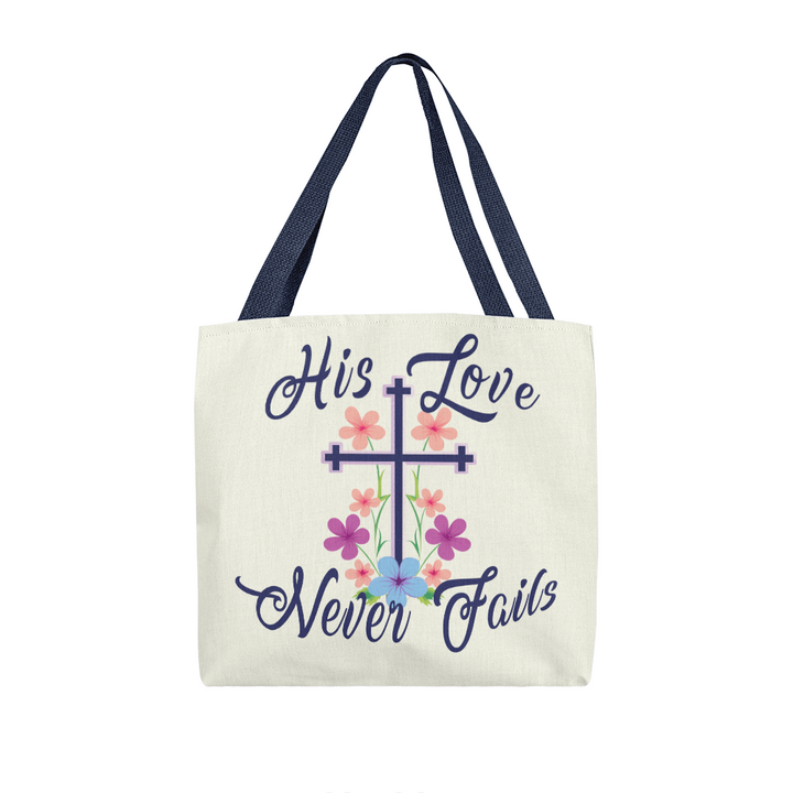 His Love Never Fails – Premium Canvas Tote Bag – Gift for Her