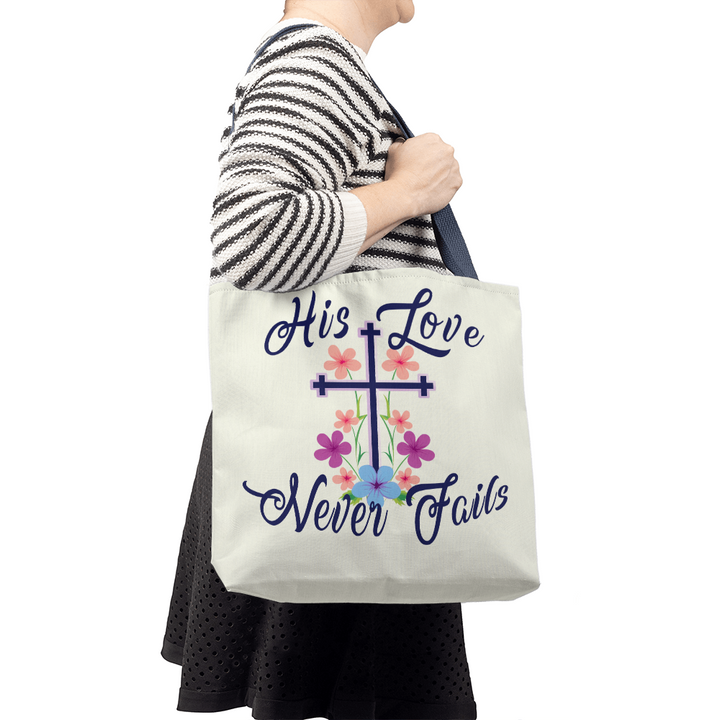 His Love Never Fails – Premium Canvas Tote Bag – Gift for Her