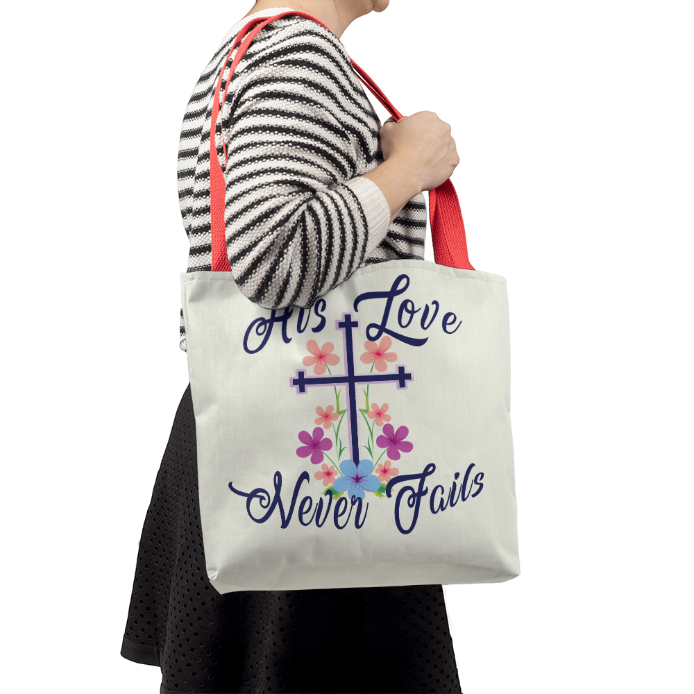 His Love Never Fails – Premium Canvas Tote Bag – Gift for Her