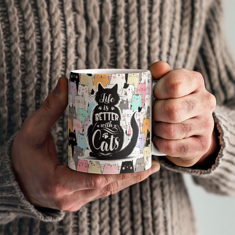 Life Is Better With Cats - White Ceramic Mug - Gift for Her - Gift for Him