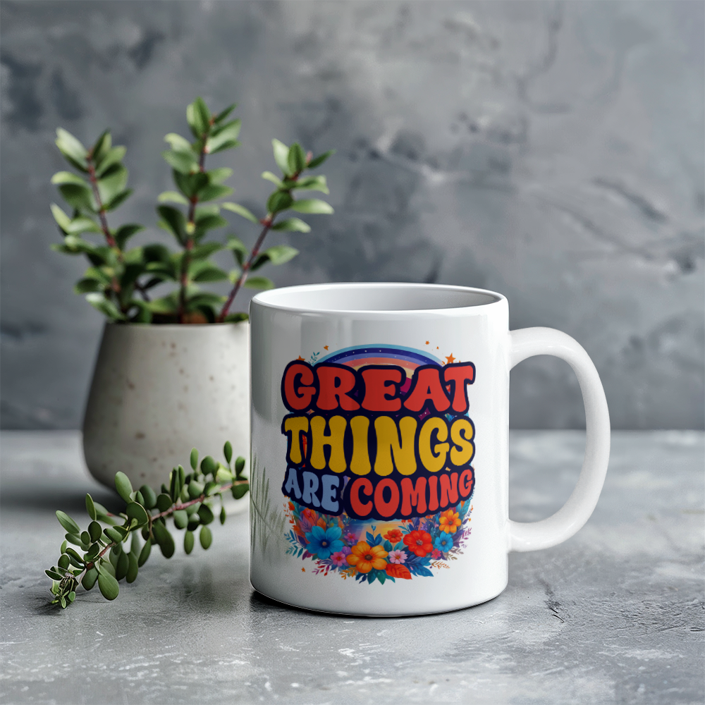 Great Things Are Coming - White Ceramic Mug - Gift for Her