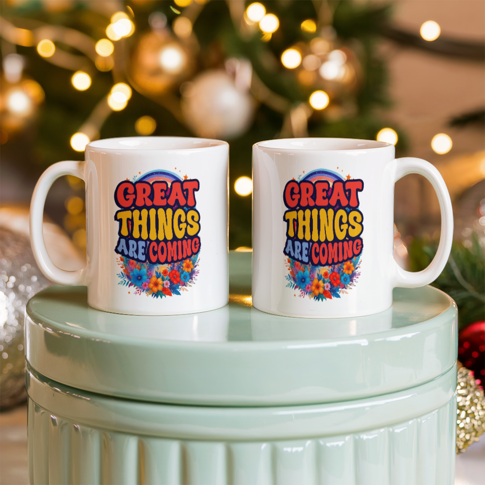 Great Things Are Coming - White Ceramic Mug - Gift for Her