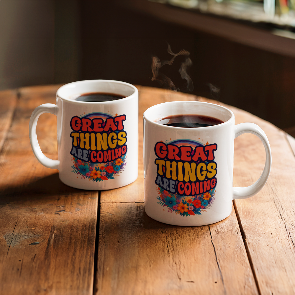 Great Things Are Coming - White Ceramic Mug - Gift for Her