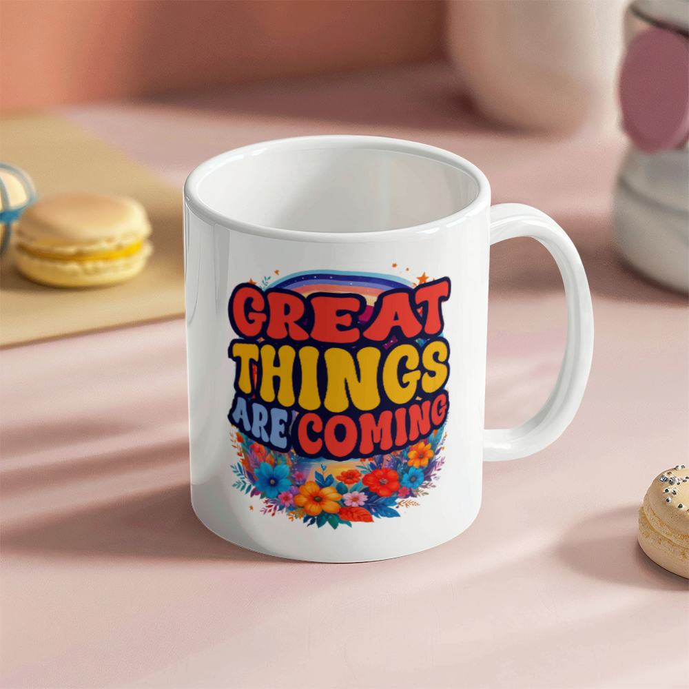 Great Things Are Coming - White Ceramic Mug - Gift for Her