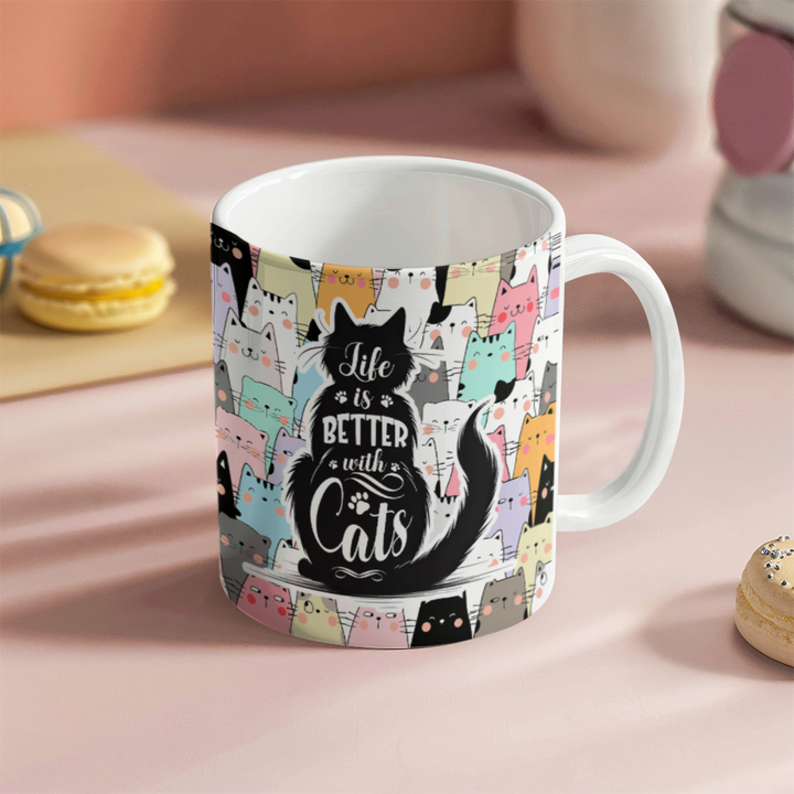 Life Is Better With Cats – White Ceramic Mug – Gift for Her – Gift for Him