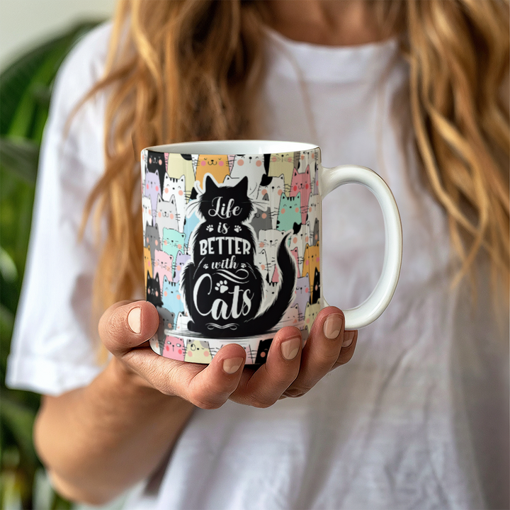 Life Is Better With Cats – White Ceramic Mug – Gift for Her – Gift for Him
