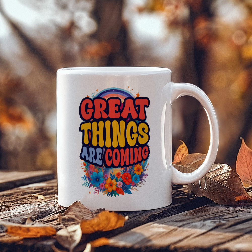 Great Things Are Coming - White Ceramic Mug - Gift for Her