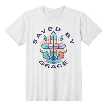 Saved By Grace - Bella + Canvas 3001 Unisex T-shirt Front Print - Gift for Her