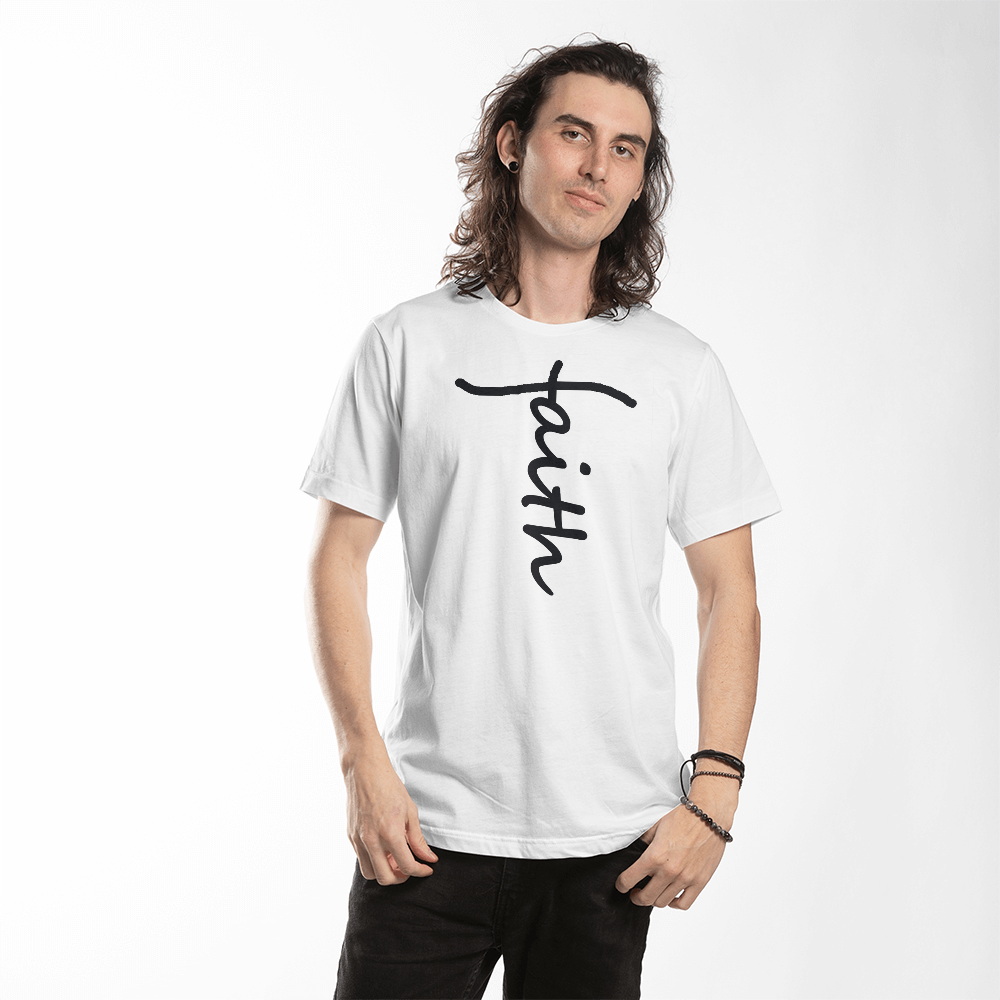 Faith (Black) - Bella + Canvas 3001 Unisex T-Shirt Front Print - Gift for Her - Gift for Him