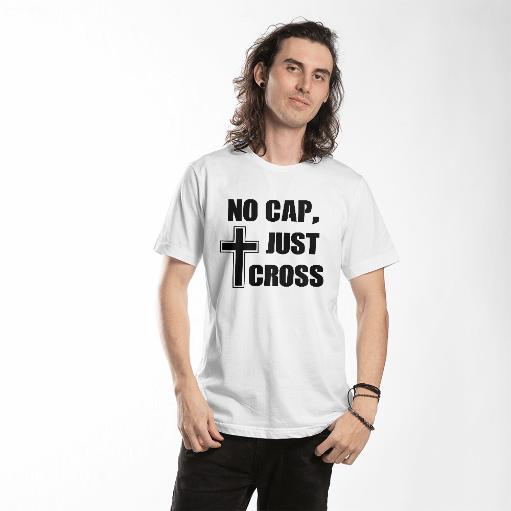 No Cap, Just Cross (Black) - Bella + Canvas 3001 Unisex T-shirt Front Print - Gift for Her - Gift for Him