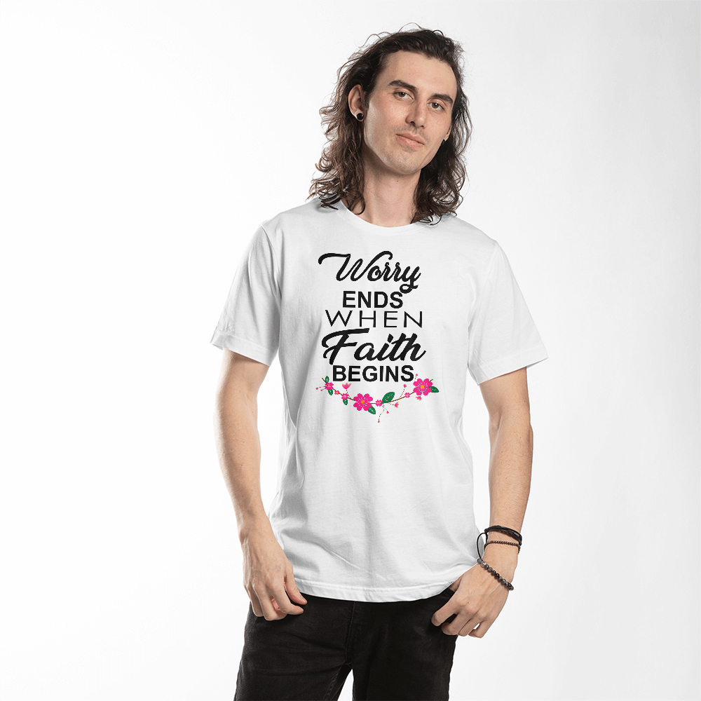 Worry Ends When Faith Begins - Bella + Canvas 3001 Unisex T-shirt Front Print - Gift for Her - Gift for Him