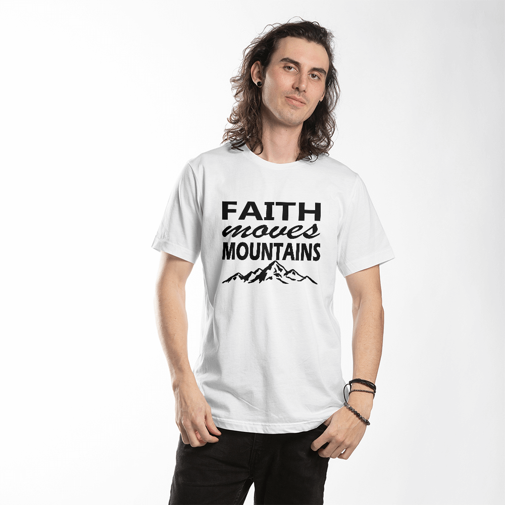 Faith Moves Mountains (Black) - Bella + Canvas 3001 Unisex T-shirt Front Print - Gift for Her - Gift for Him