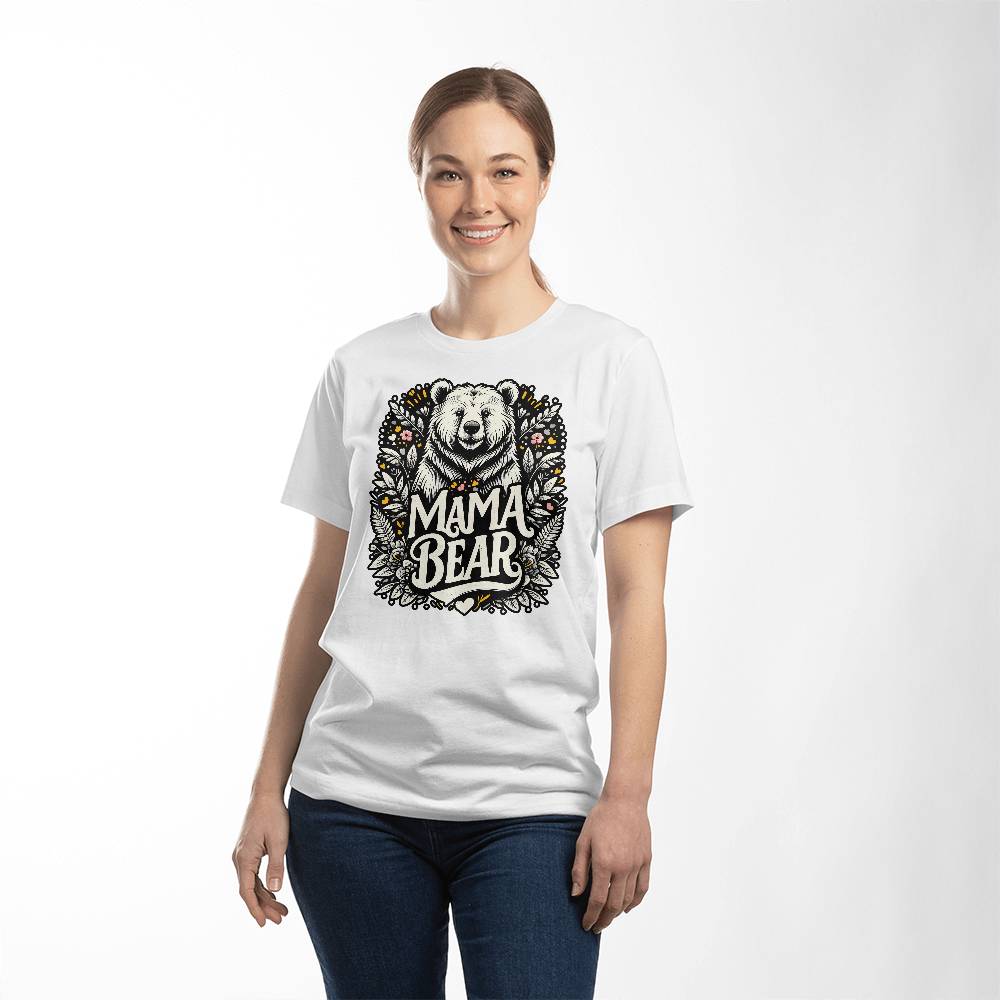 Mama Bear White - Bella + Canvas 3001 Unisex T-Shirt Front Print - Gift for Mom