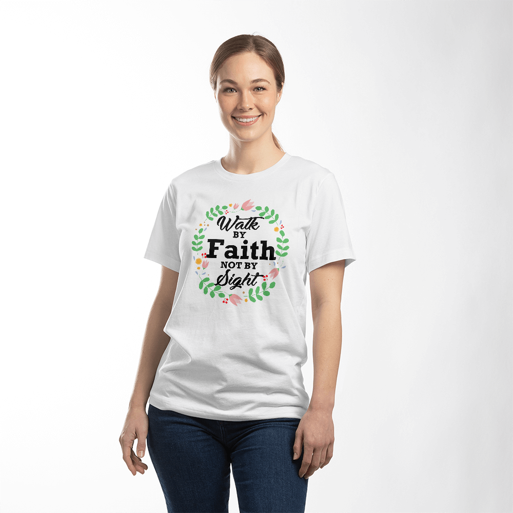 Walk By Faith Not By Sight - Bella + Canvas 3001 Unisex T-shirt Front Print - Gift for Her - Gift for Him