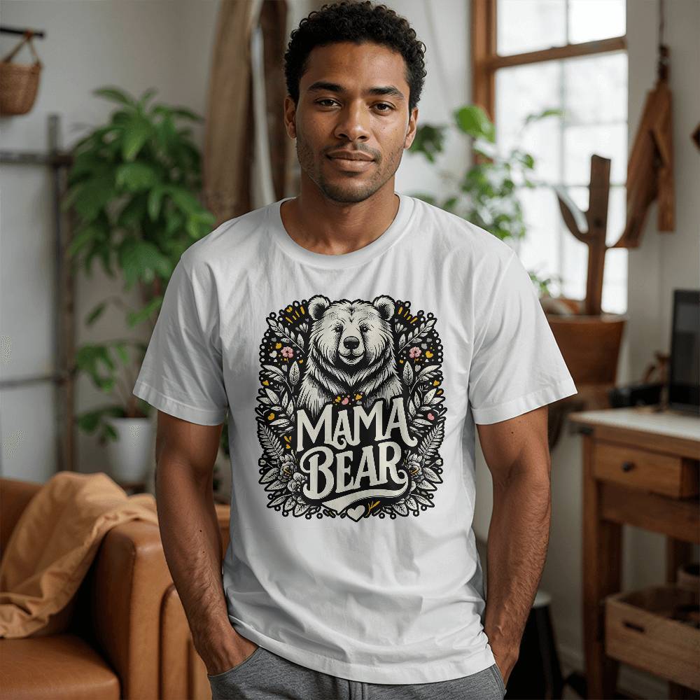 Mama Bear White - Bella + Canvas 3001 Unisex T-Shirt Front Print - Gift for Mom