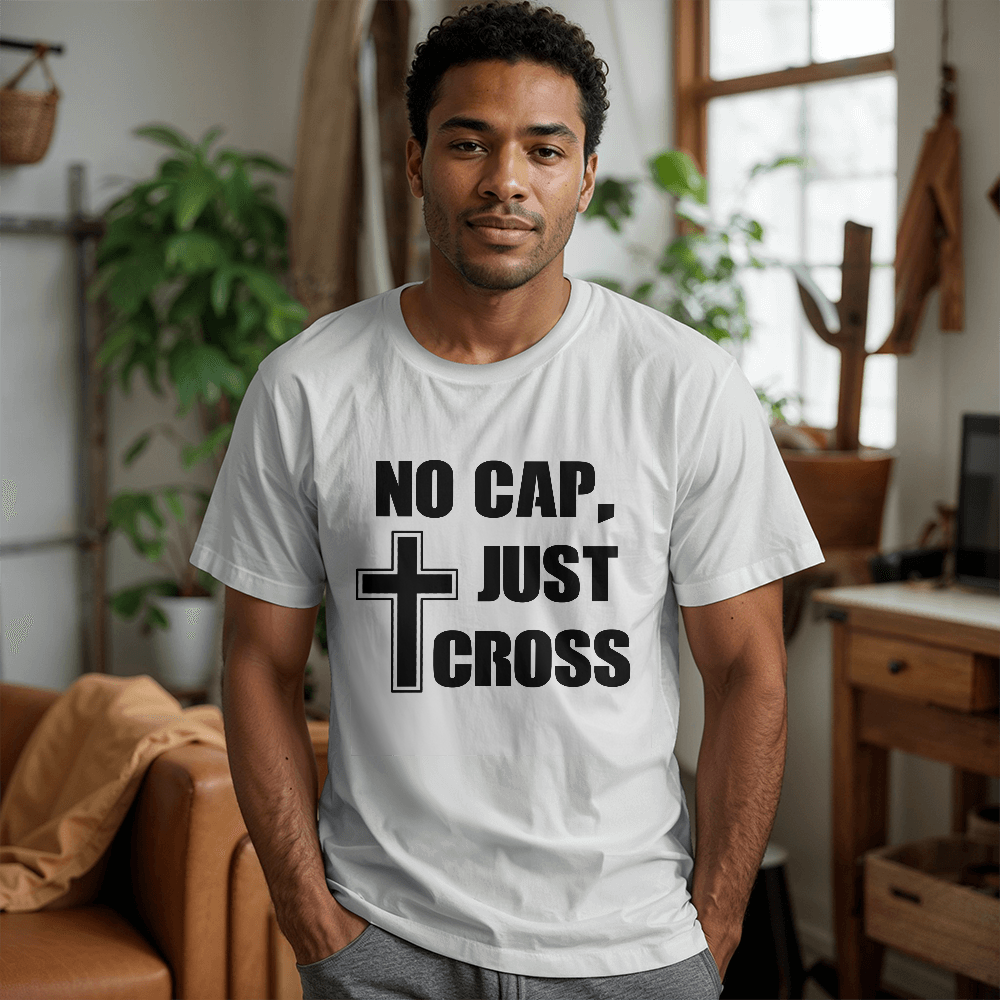 No Cap, Just Cross (Black) - Bella + Canvas 3001 Unisex T-shirt Front Print - Gift for Her - Gift for Him