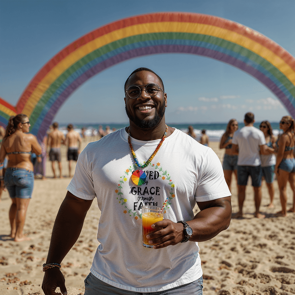 Saved By Grace Through Faith - Bella + Canvas 3001 Unisex T-shirt Front Print - Gift for Her - Gift for Him