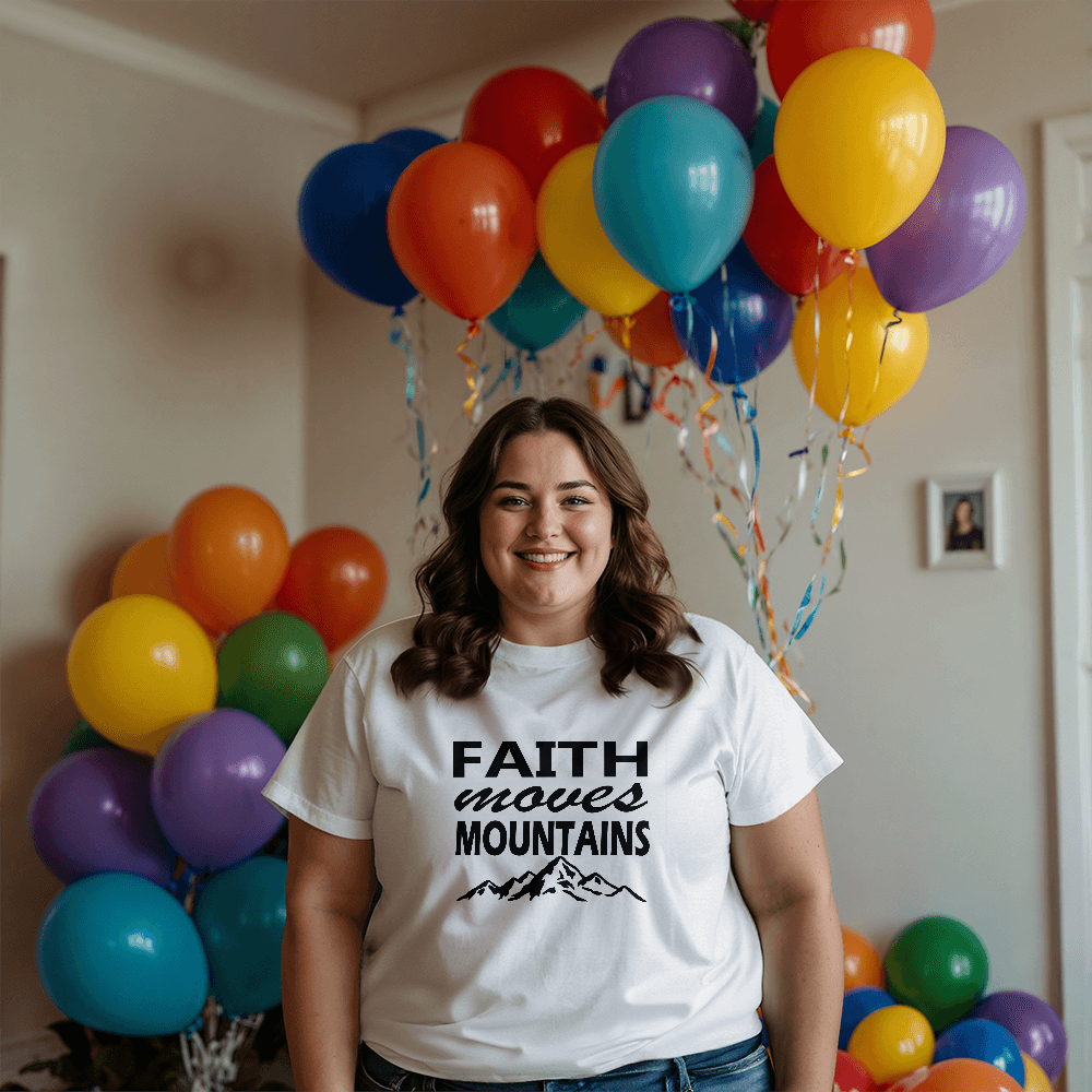 Faith Moves Mountains (Black) T-Shirt – Gift for Her - Gift for Him