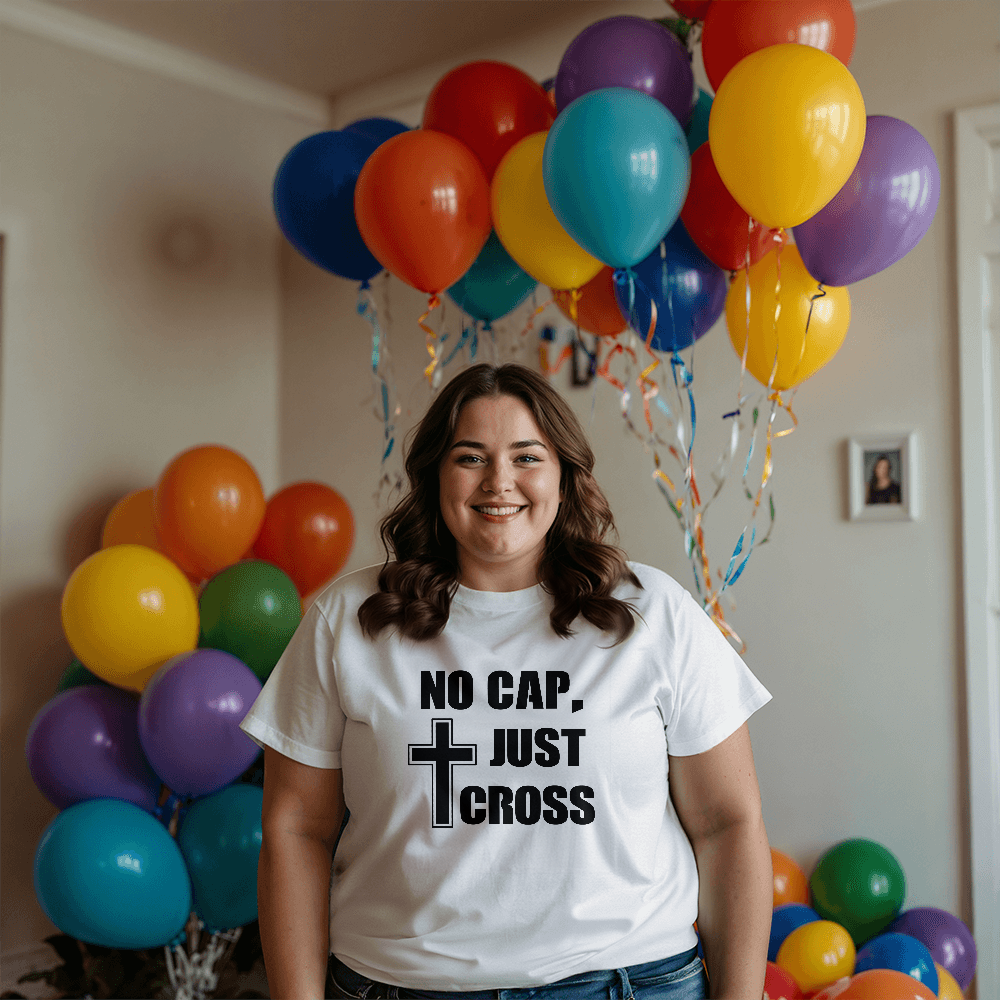 No Cap, Just Cross (Black) - Bella + Canvas 3001 Unisex T-shirt Front Print - Gift for Her - Gift for Him