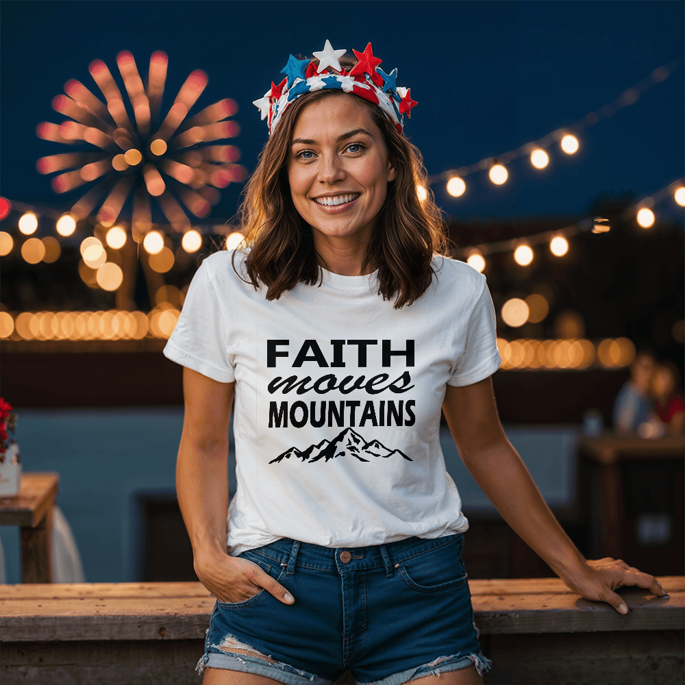 Faith Moves Mountains (Black) - Bella + Canvas 3001 Unisex T-shirt Front Print - Gift for Her - Gift for Him