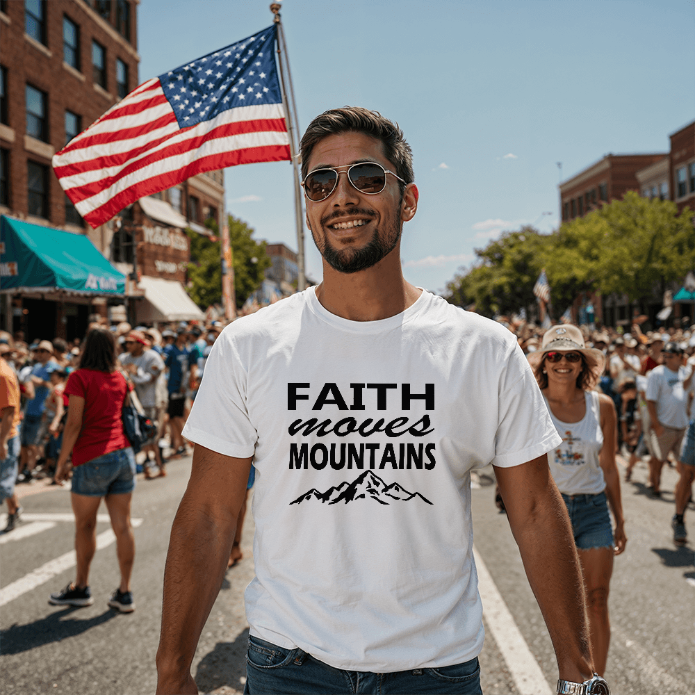 Faith Moves Mountains (Black) - Bella + Canvas 3001 Unisex T-shirt Front Print - Gift for Her - Gift for Him
