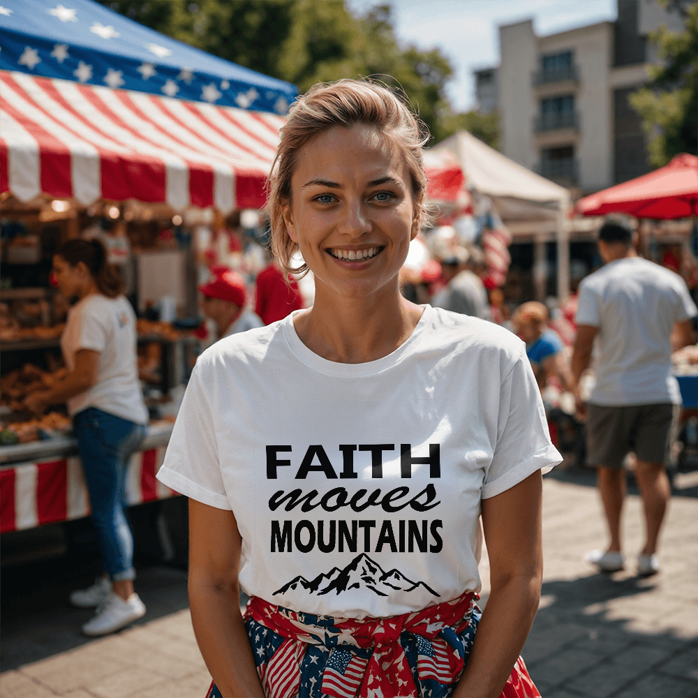 Faith Moves Mountains (Black) - Bella + Canvas 3001 Unisex T-shirt Front Print - Gift for Her - Gift for Him