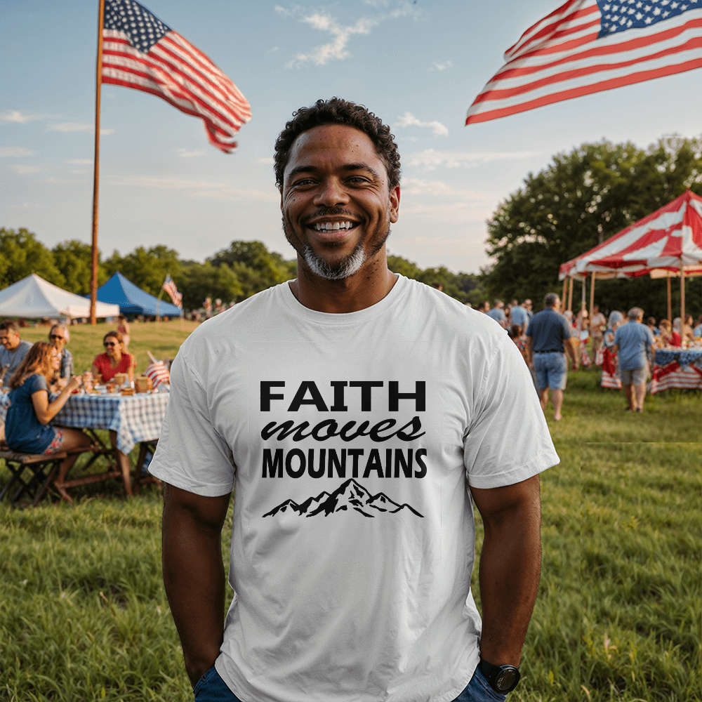 Faith Moves Mountains (Black) - Bella + Canvas 3001 Unisex T-shirt Front Print - Gift for Her - Gift for Him