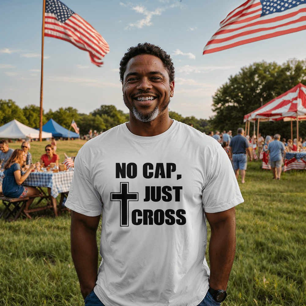 No Cap, Just Cross (Black) - Bella + Canvas 3001 Unisex T-shirt Front Print - Gift for Her - Gift for Him