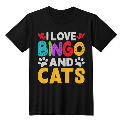 I Love Bingo And Cats (BLACK) - Bella + Canvas 3001 Unisex T-Shirt Front Print - Gift for Her