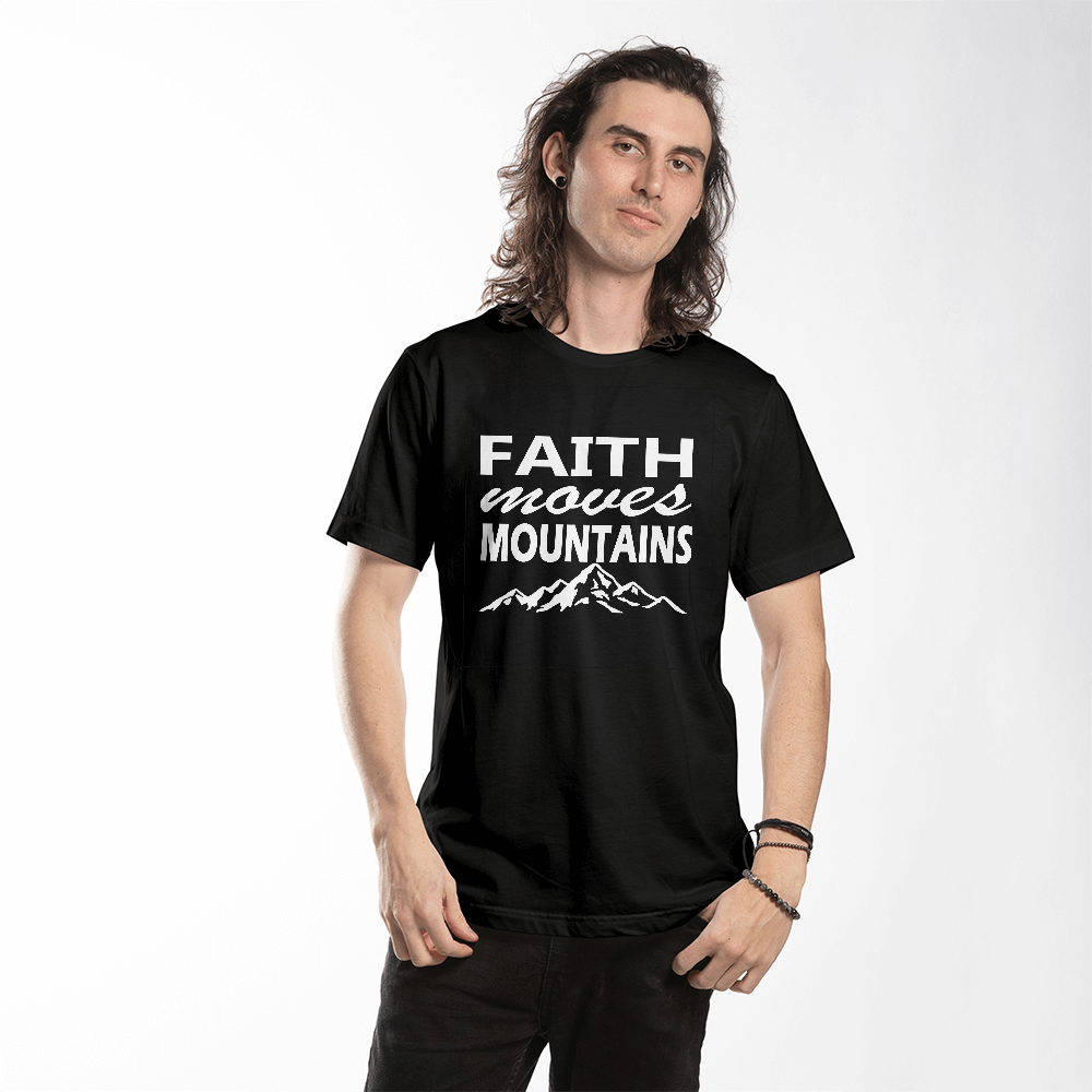 Faith Moves Mountains (White) - Bella + Canvas 3001 Unisex T-shirt Front Print - Gift for Her - Gift for Him
