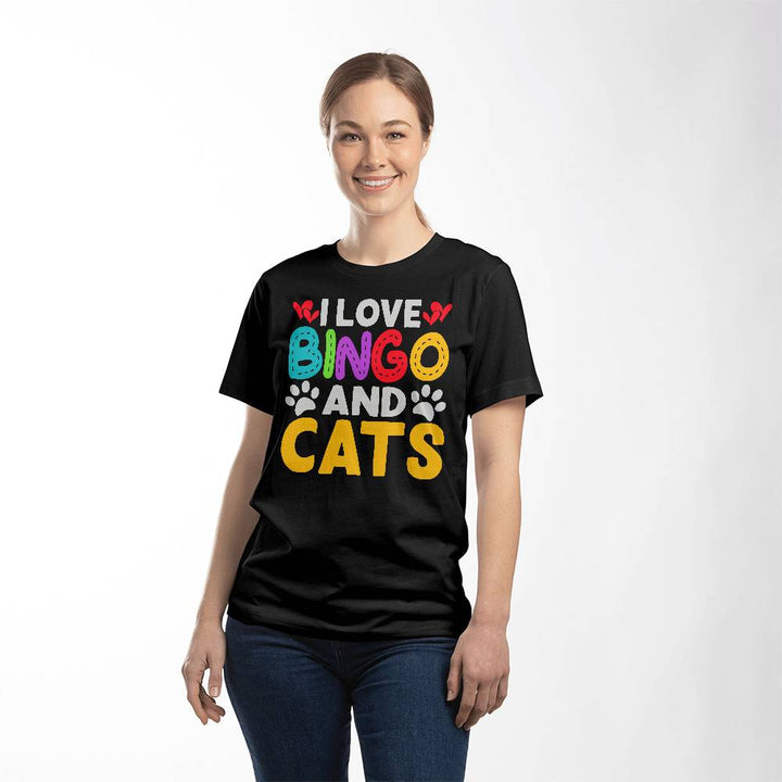 I Love Bingo And Cats (Black) – T-Shirt – Gift for Her