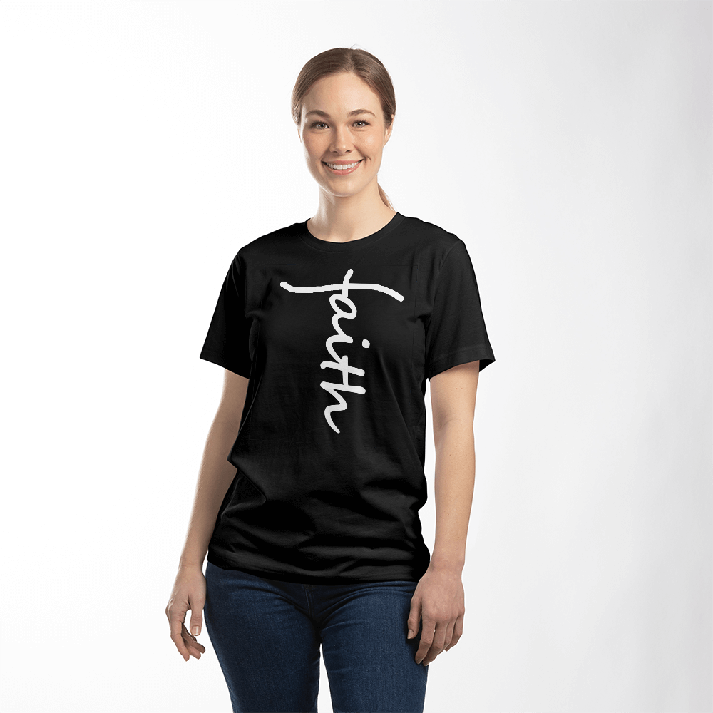 Faith (White) - Bella + Canvas 3001 Unisex T-Shirt Front Print - Gift for Her - Gift for Him