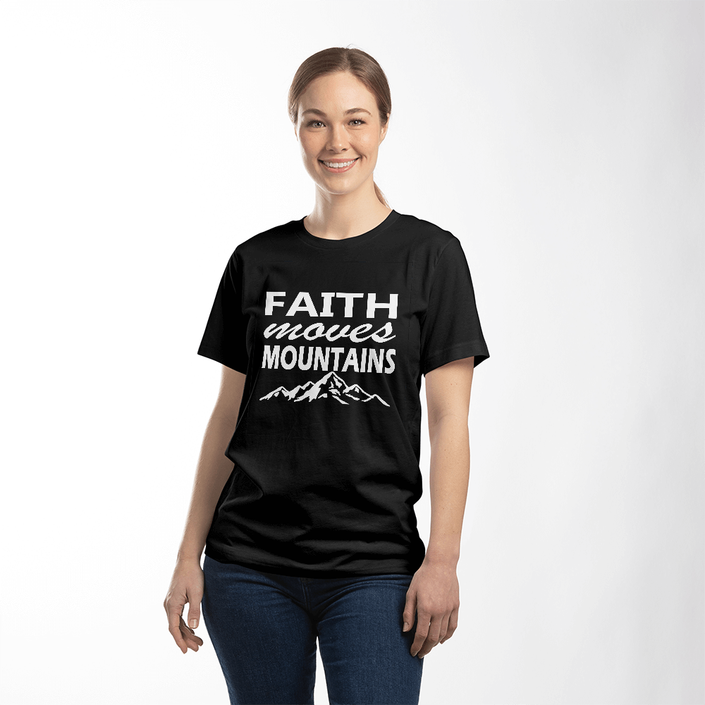 Faith Moves Mountains (White) - Bella + Canvas 3001 Unisex T-shirt Front Print - Gift for Her - Gift for Him