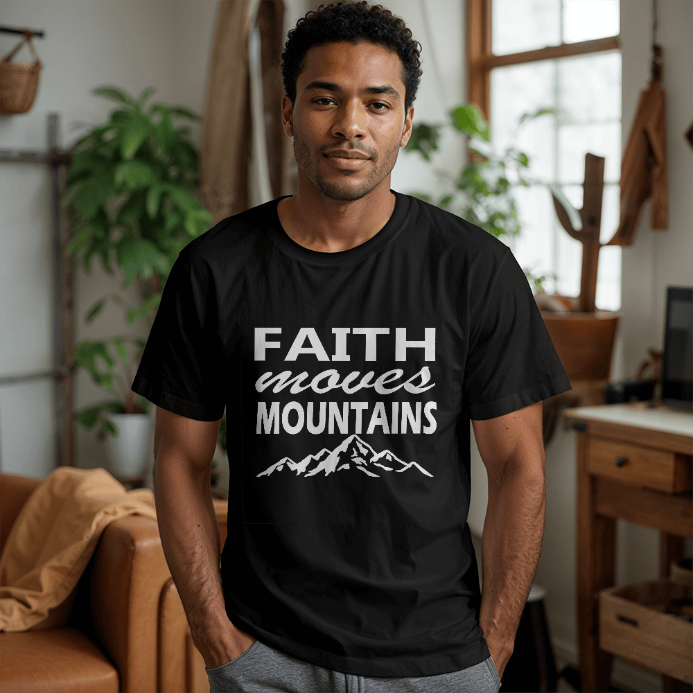 Faith Moves Mountains (White) - Bella + Canvas 3001 Unisex T-shirt Front Print - Gift for Her - Gift for Him
