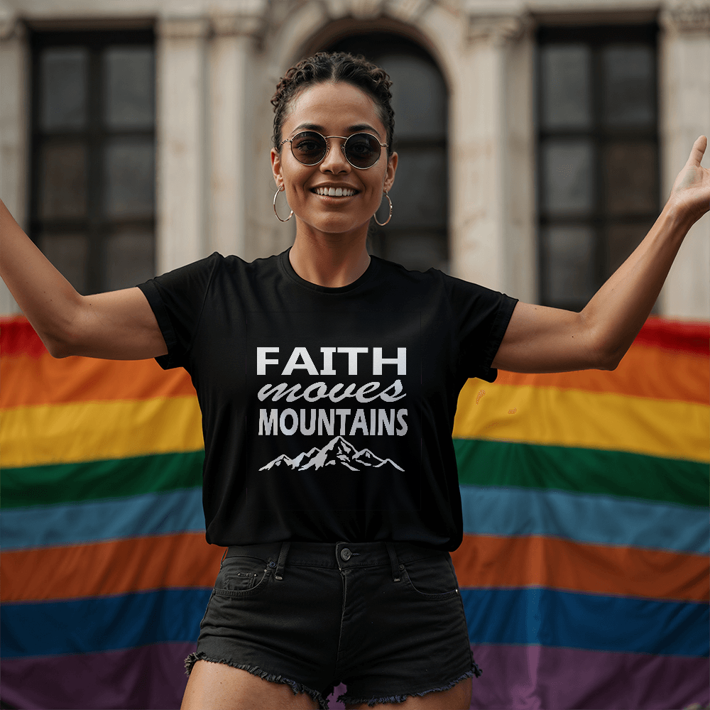 Faith Moves Mountains (White) - Bella + Canvas 3001 Unisex T-shirt Front Print - Gift for Her - Gift for Him