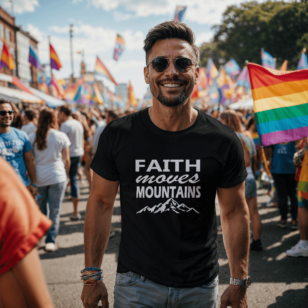 Faith Moves Mountains (White) - Bella + Canvas 3001 Unisex T-shirt Front Print - Gift for Her - Gift for Him