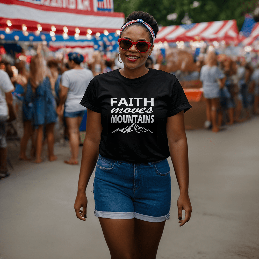 Faith Moves Mountains (White) - Bella + Canvas 3001 Unisex T-shirt Front Print - Gift for Her - Gift for Him