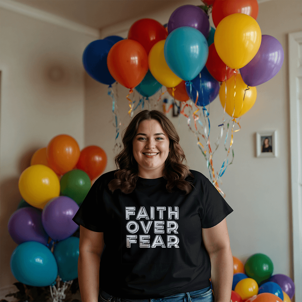 Faith Over Fear (White) - Bella + Canvas 3001 Unisex T-shirt Front Print - Gift for Her - Gift for Him