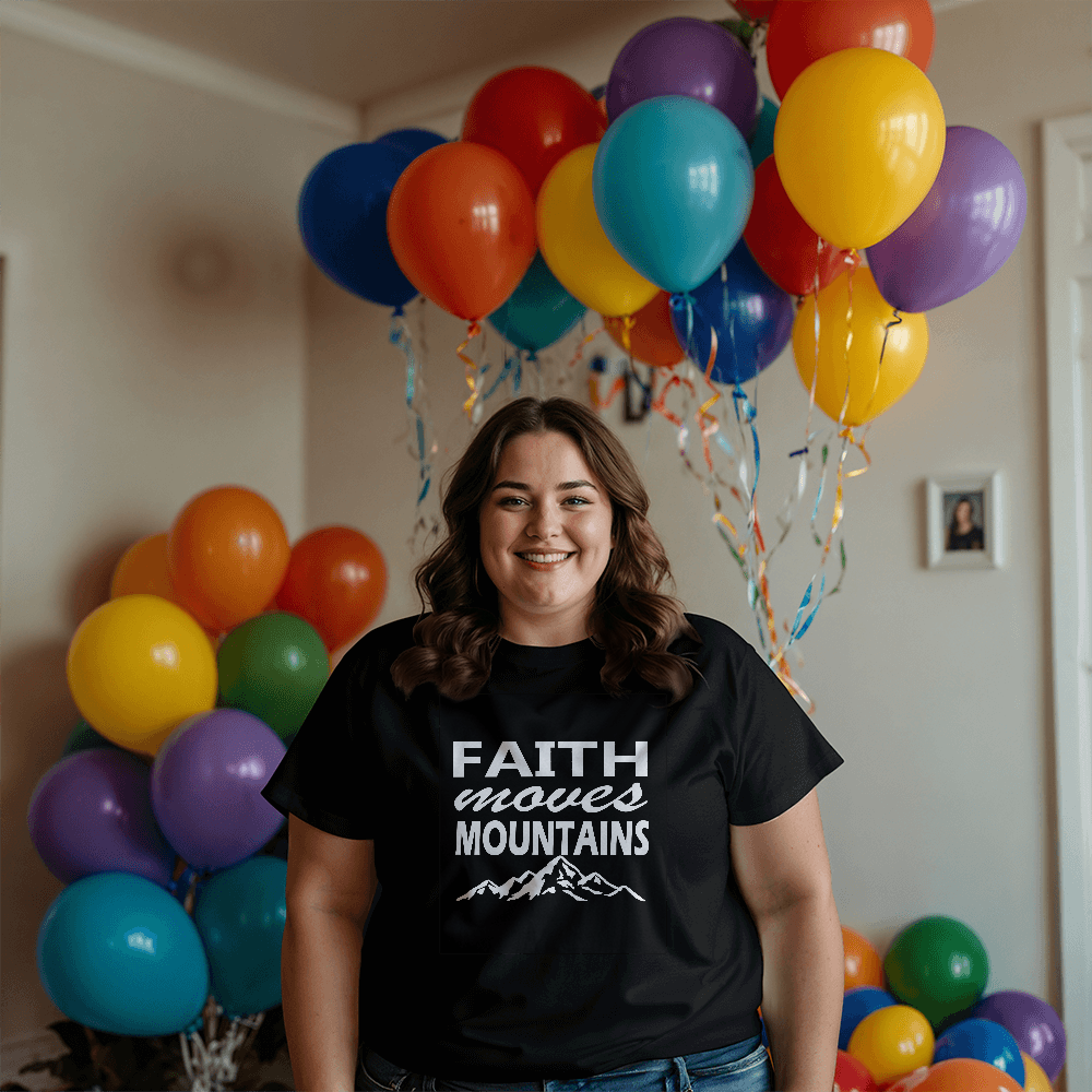 Faith Moves Mountains (White) - Bella + Canvas 3001 Unisex T-shirt Front Print - Gift for Her - Gift for Him