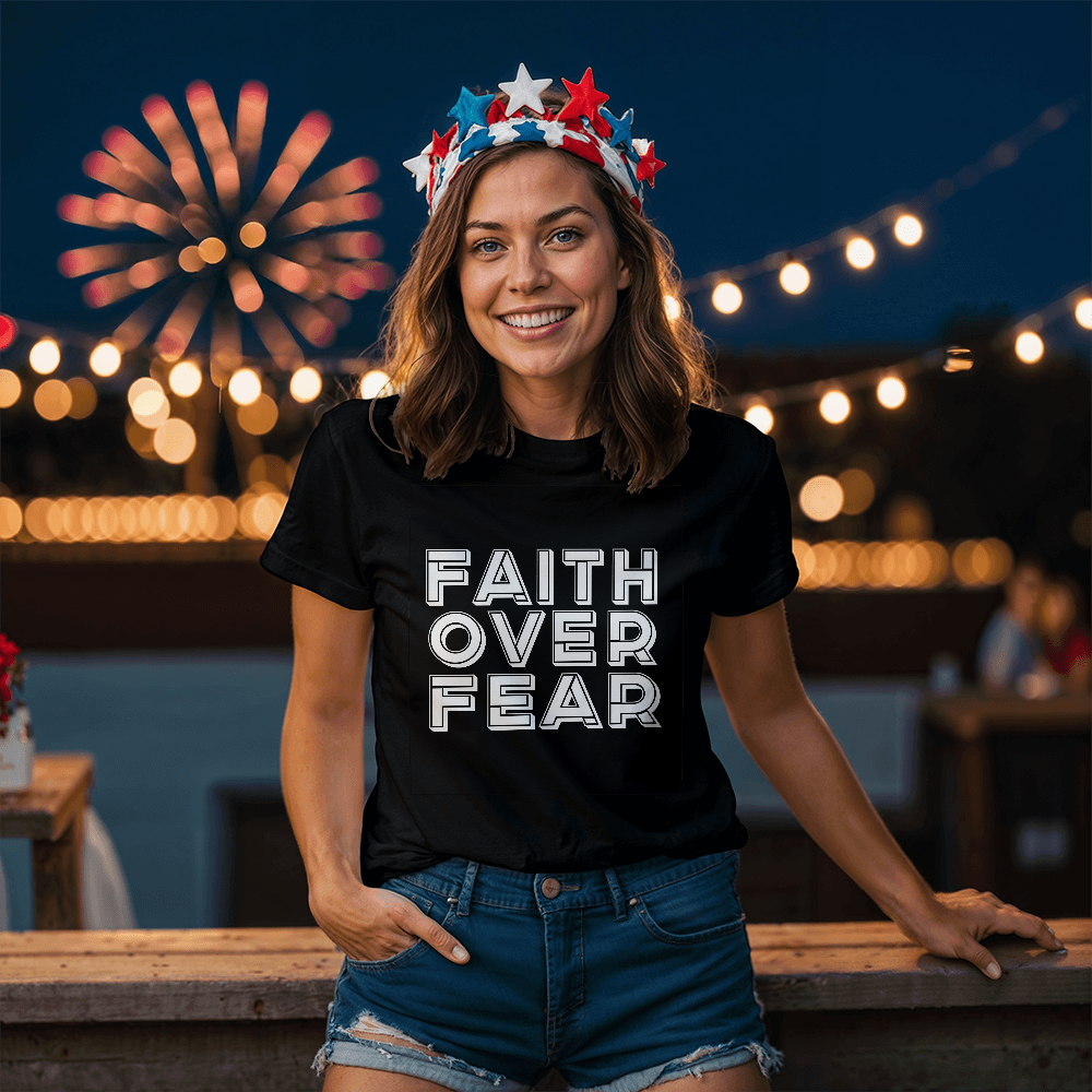Faith Over Fear (White) - Bella + Canvas 3001 Unisex T-shirt Front Print - Gift for Her - Gift for Him
