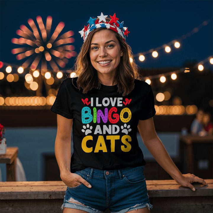 I Love Bingo And Cats (Black) – T-Shirt – Gift for Her