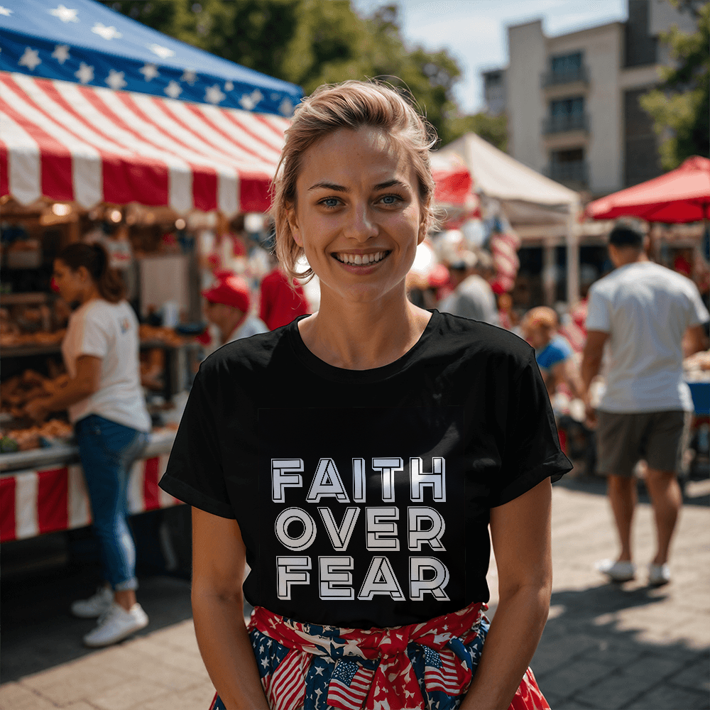 Faith Over Fear (White) - Bella + Canvas 3001 Unisex T-shirt Front Print - Gift for Her - Gift for Him