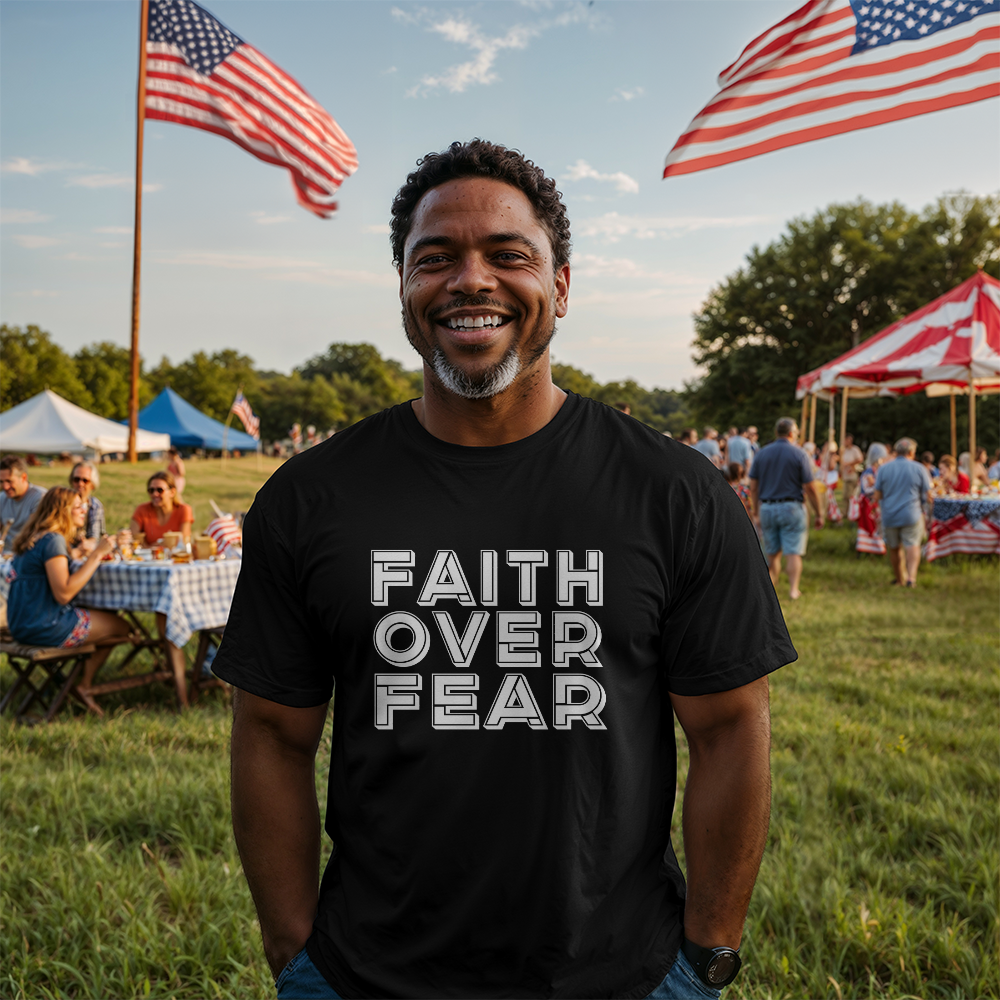 Faith Over Fear (White) - Bella + Canvas 3001 Unisex T-shirt Front Print - Gift for Her - Gift for Him